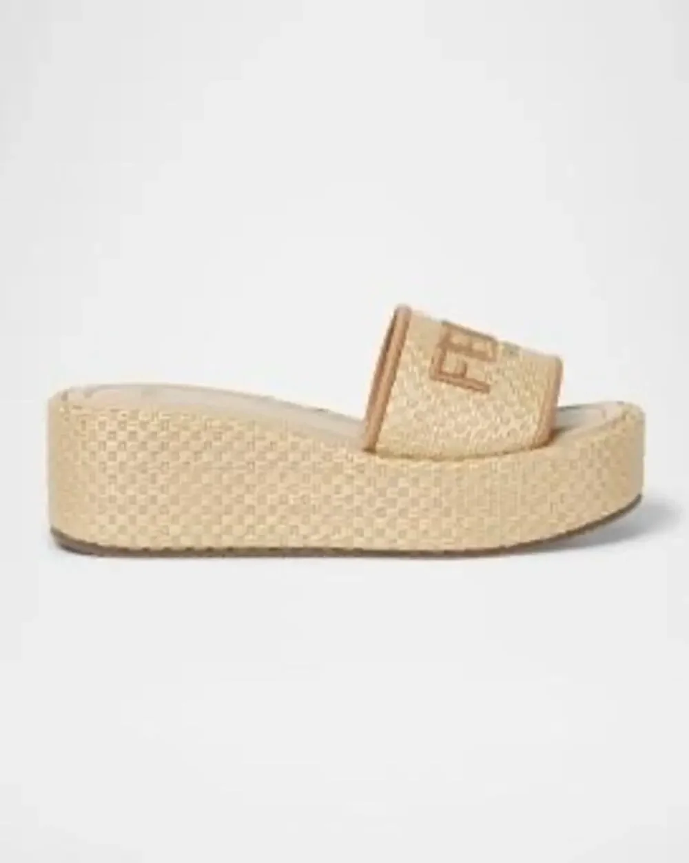 Fendi Sunshine Raffia Platform Slide Sandals Size 38.5 BNIB